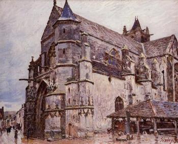 阿爾弗萊德 西斯萊 The Church at Moret, Rainy Morning